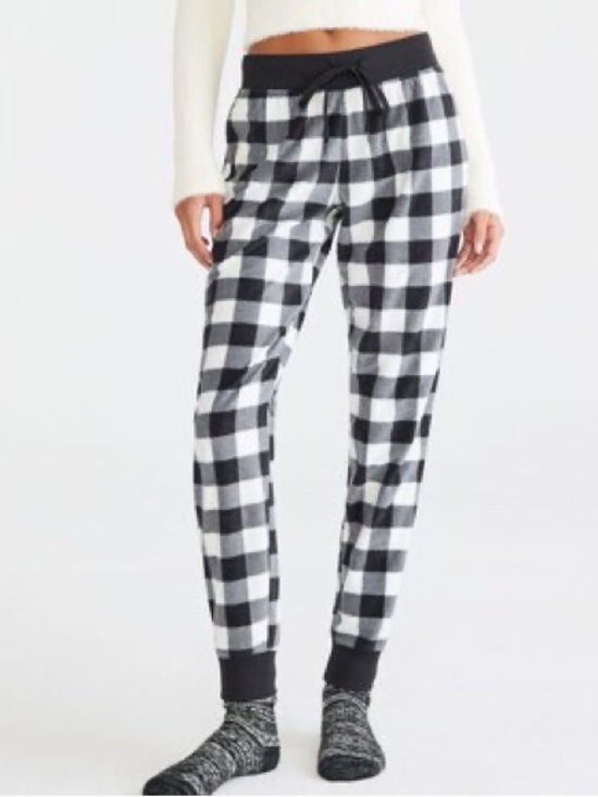 Aeropostale Other - Aeropostale Gray Black Buffalo Plaid Polyfleece Sleep Joggers Sz XS Clean Girl